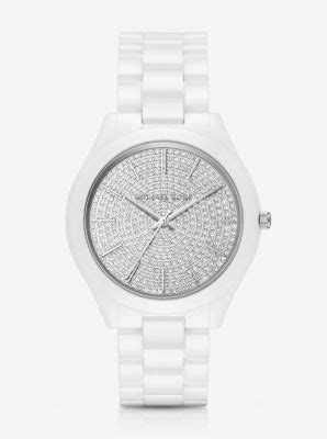 michael kors slim runway pavé silver tone ceramic watch|Michael Kors silver runway watch.